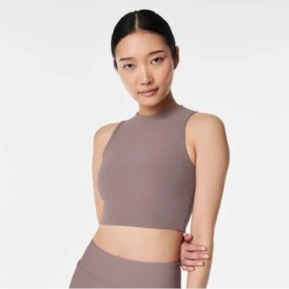 SPANX Tops - NEW SPANX Brown Contour Ribbed Mock Neck Crop Top